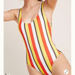Solid and Striped one piece bathing suit